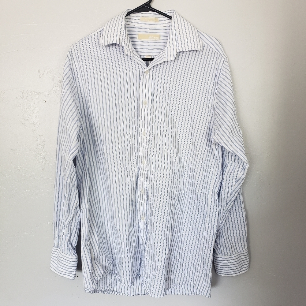 MICHAEL by Michael Kors White Blue Pinstripe Shirt